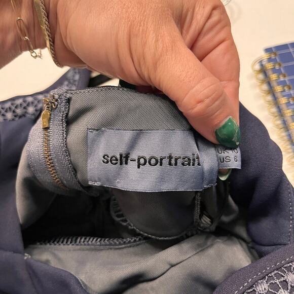 Self-Portrait Dark Blue Natalia Tiered Lace Dress - Picture 6 of 9